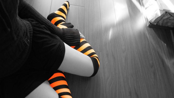 Black And Orange Stockings Girl