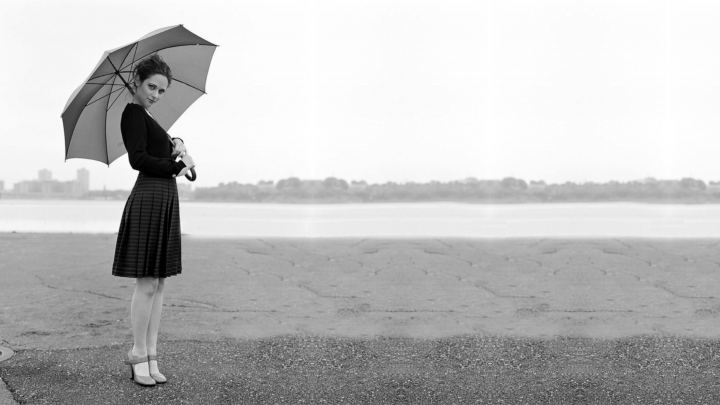 Black White Photo Of A Girl With An Umbrella