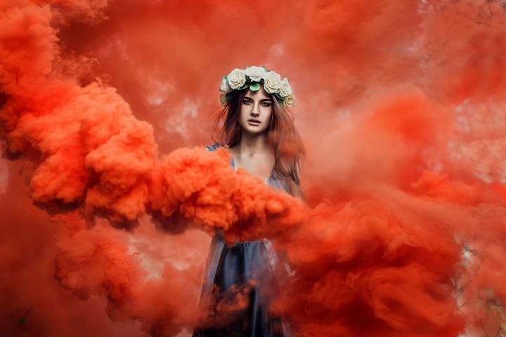 Girl In Red Smoke
