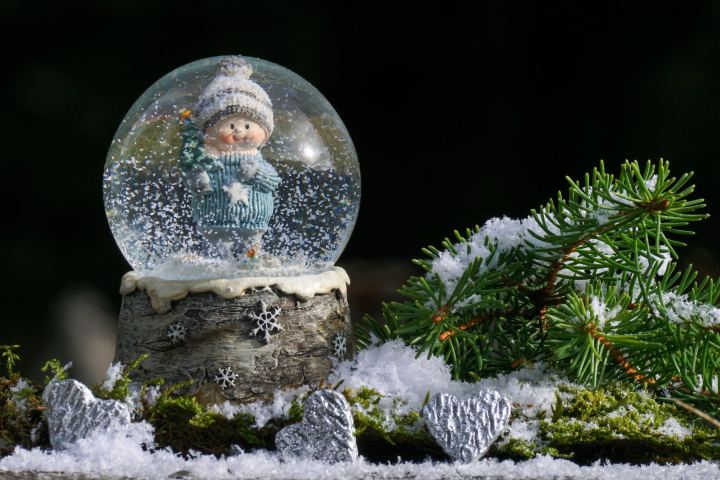 Snow Globe With A Figure And A Spruce Snow Covered Branch