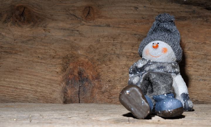 Snowman Figurine Near A Wooden Wall