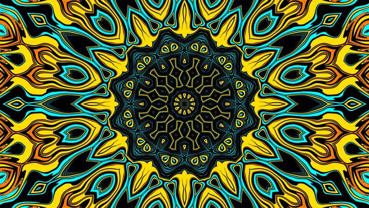 Yellow Blue Fractal Art Pattern Design Shapes Abstraction 4K